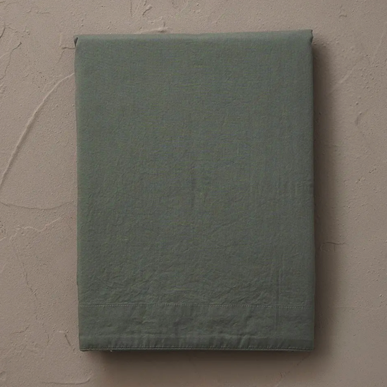 Drap plat percale lavée Vert Sauge - Sylvie Thiriez