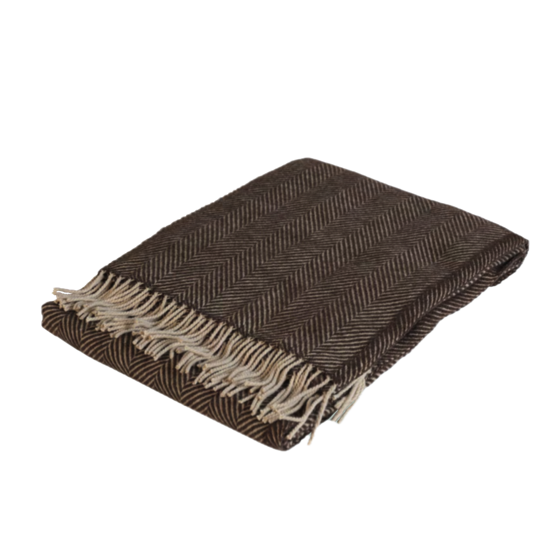 Plaid Gros Chevrons Frangé Coffee 130x175