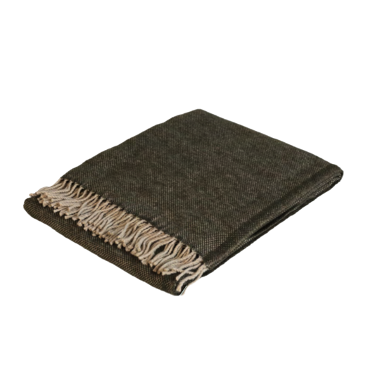 Plaid Grain de Riz Frangé Kaki 130x175