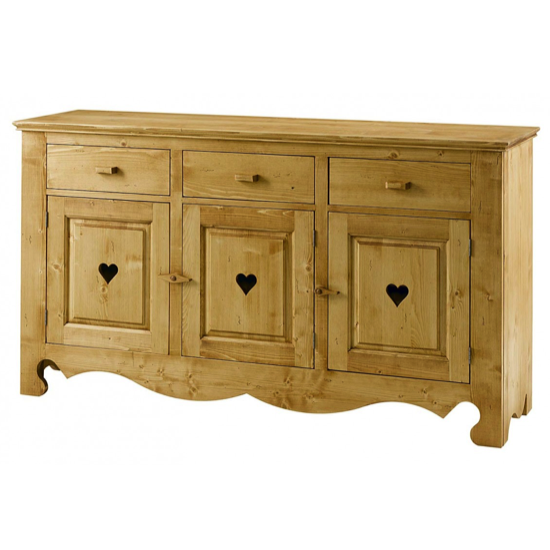 Bahut 3 portes 3 tiroirs huilé coeur 