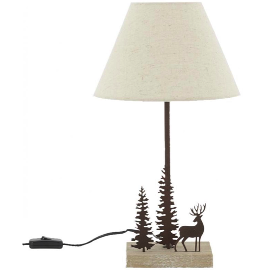 Lampe en bois et métal - 1 cerf / 2 sapins