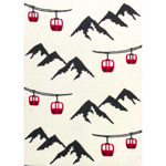 Plaid en laine blanc - Télécabines rouge/Montagnes grises 145x200