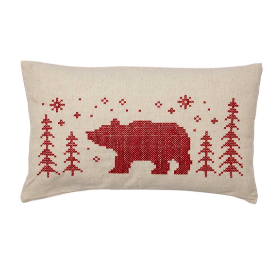 Coussin Chalet Beige &amp; Rouge 50x30 - Comptoir de Famille