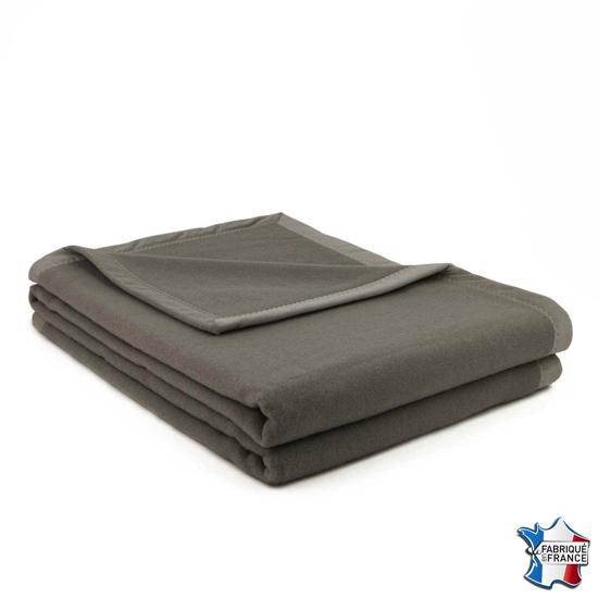 Couverture REALE 240x260 - Gris clair 100 % Mérinos - Brun de Vian-Tiran