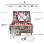 Panier pique-nique osier 4P - Marly rouge