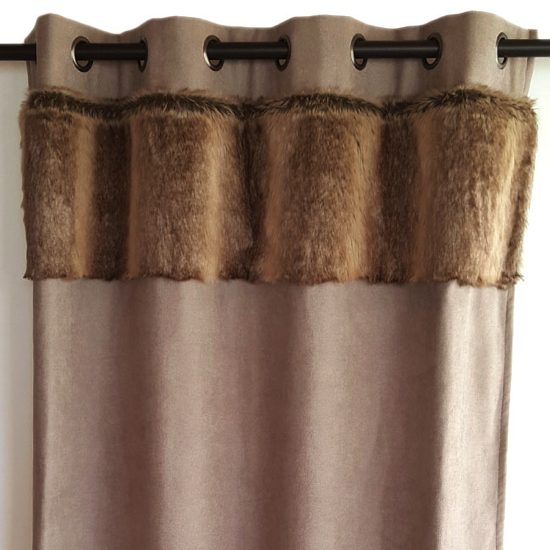 Pan de rideau - Scandinave Burkley Taupe et bandeau fourrure Gallus 