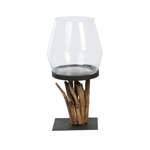 Photophore Raisa - bois naturel et verre