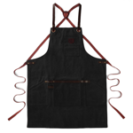 Tablier en cuir et toile waxée N°547 - Noir