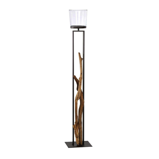 Photophore Ludowik bois naturel et verre - H140