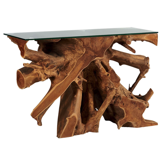 Console racine de teck avec verre trempé - DACON50