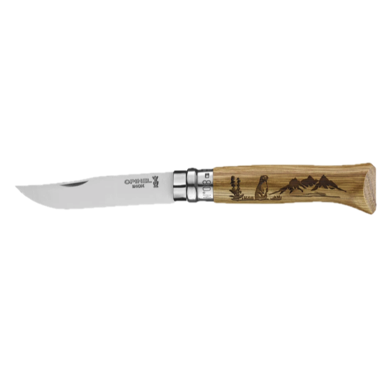 Couteau OPINEL n°8 ANIMALIA Tradition gravé - Marmotte