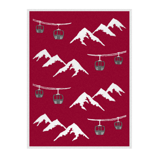 Plaid en laine rouge - Téléphérique gris/Montagnes blanches 145x200