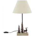 Lampe en bois et métal - 1 cerf / 2 sapins